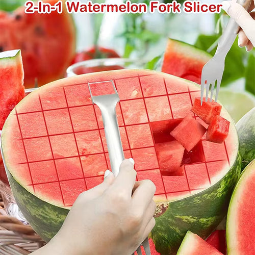 2-in-1 Stainless Steel Watermelon Cube Cutter & Serving Fork