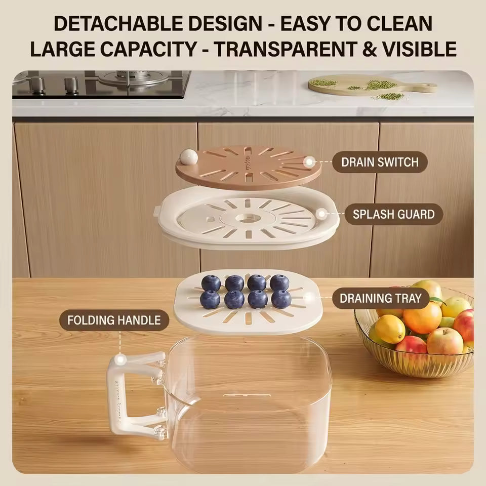 Rotating Wash & Drain Basket with Folding Handle – Rinse, Soak & Drain