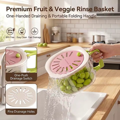 Rotating Wash & Drain Basket with Folding Handle – Rinse, Soak & Drain