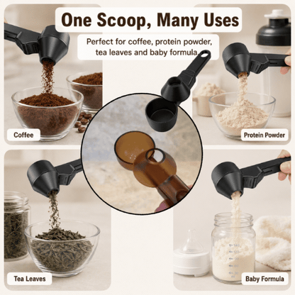 Smart Coffee Scoop with Built-in Funnel & Leveler | 2-Tbsp Precise Measure, Mess-Free Pouring & Long Handle | Ultimate Kitchen Accessory