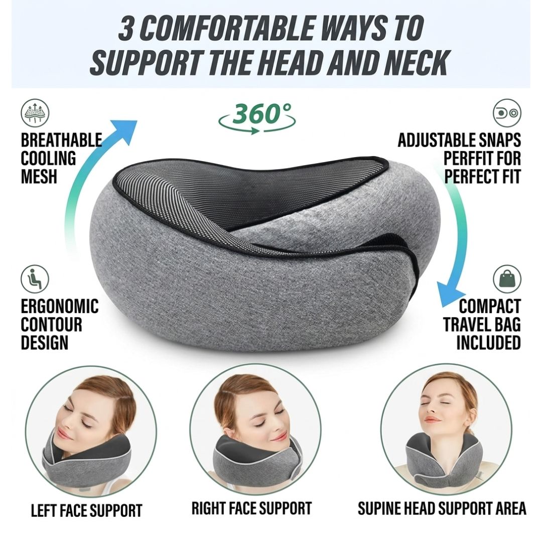 Compact Roll-Up Memory Foam Travel Neck Pillow With Storage Bag