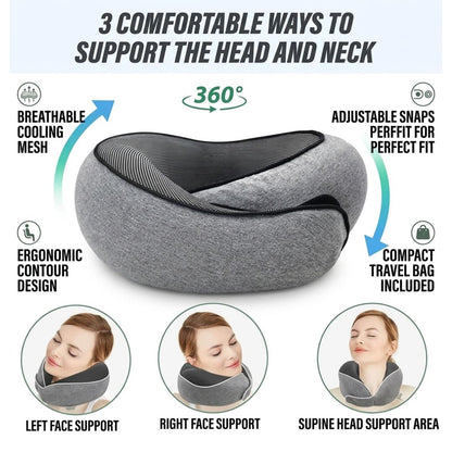Compact Roll-Up Memory Foam Travel Neck Pillow With Storage Bag