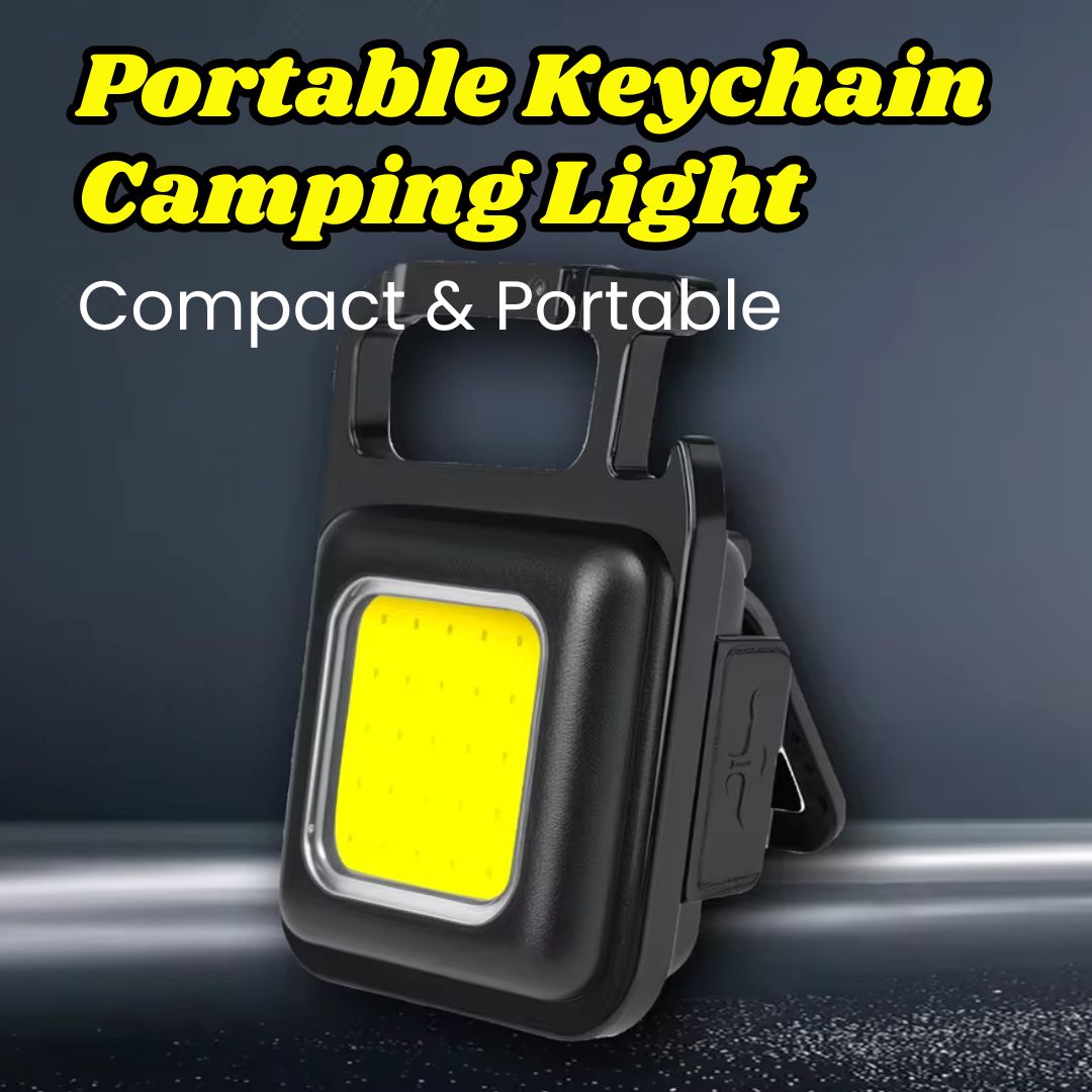 Portable Keychain Camping Light – 800 Lumens COB Work Light with Carabiner, Bottle Opener & Pocket Clip