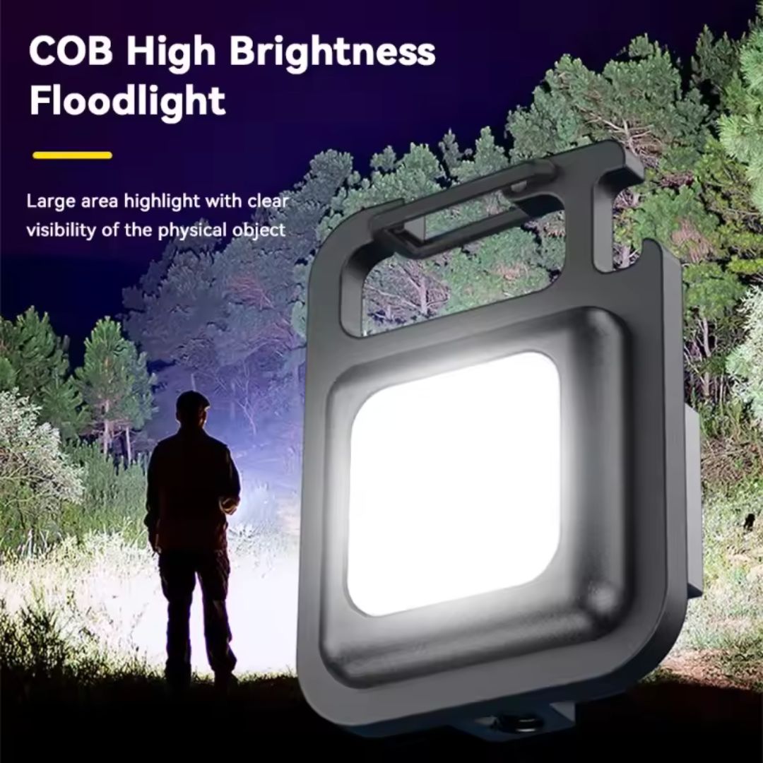Portable Keychain Camping Light – 800 Lumens COB Work Light with Carabiner, Bottle Opener & Pocket Clip