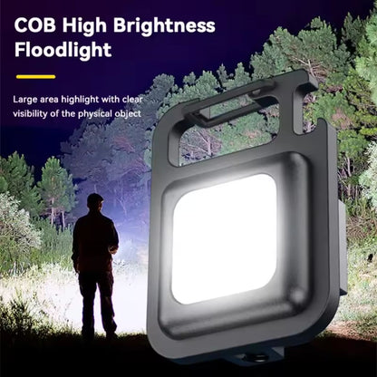 Portable Keychain Camping Light – 800 Lumens COB Work Light with Carabiner, Bottle Opener & Pocket Clip