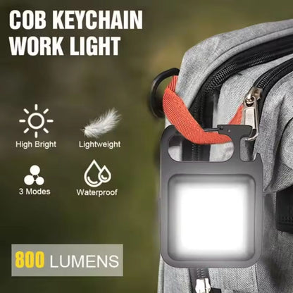 Portable Keychain Camping Light – 800 Lumens COB Work Light with Carabiner, Bottle Opener & Pocket Clip
