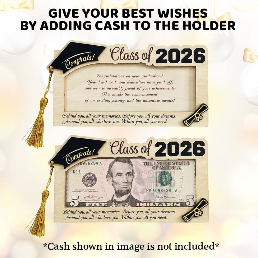2026 Graduation Money Holder Gift | Wooden Cash Holder Keepsake for Graduates