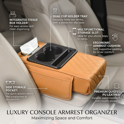 Wireless Charging Car Armrest Heightening Pad with Storage Organizer