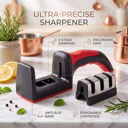 Multi-Stage Manual Knife Sharpener with Ergonomic Handle – Coarse, Fine & Honing Kitchen Blade System