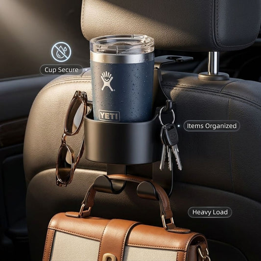 Multifunction Car Seat Back Organizer with Cup Holder & Bag Hooks