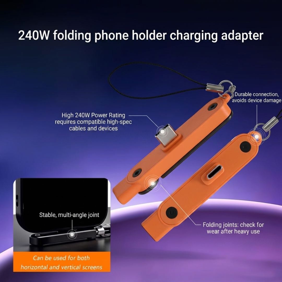3-in-1 USB-C Adapter Phone Stand – PD 240W Fast Charging, Data Transfer & Foldable Holder