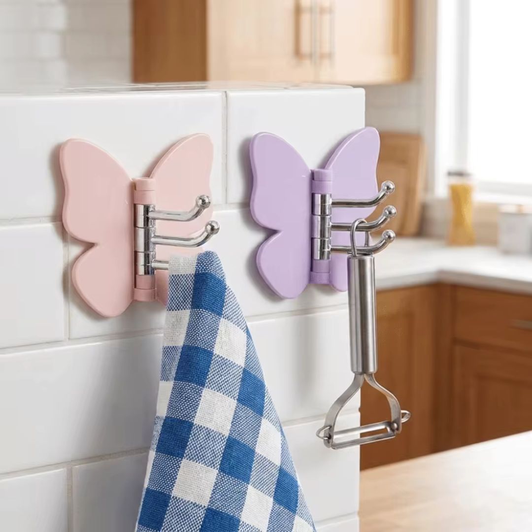 Butterfly 3-in-1 Rotating Adhesive Wall Hooks – No-Drill Space-Saving Organizer