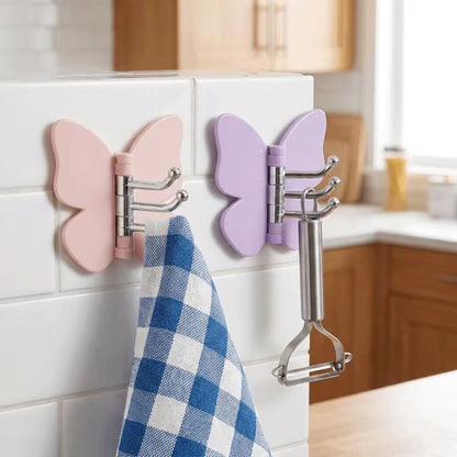 Butterfly 3-in-1 Rotating Adhesive Wall Hooks – No-Drill Space-Saving Organizer