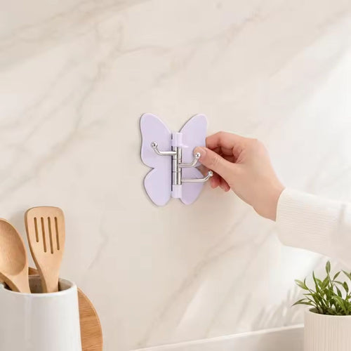Butterfly 3-in-1 Rotating Adhesive Wall Hooks – No-Drill Space-Saving Organizer