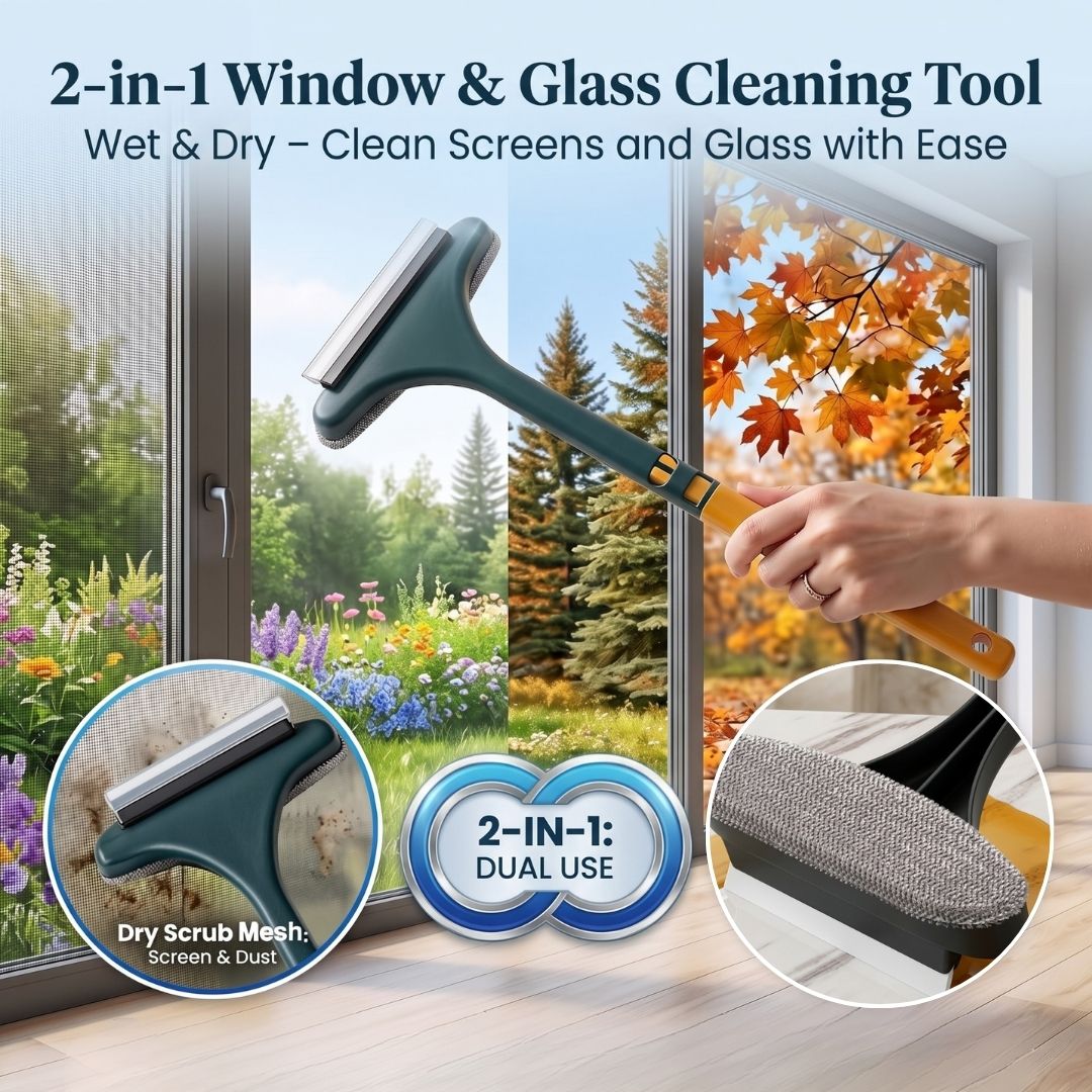 2-in-1 Window Screen Cleaning Brush & Squeegee – Dry Dusting and Wet Cleaning Tool