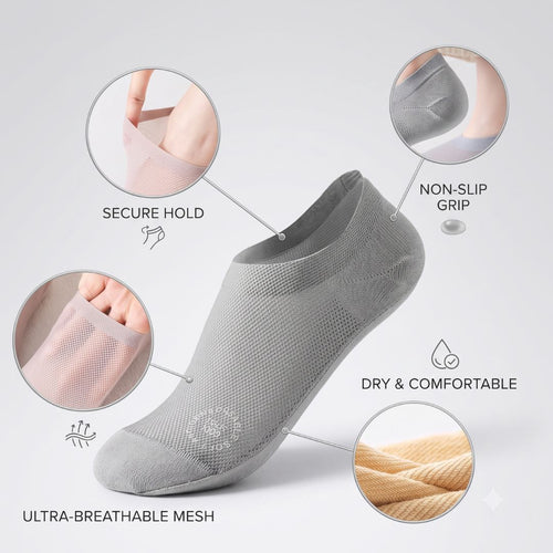 Ultra-Breathable No-Show Socks with Anti-Slip Heel Grip – Soft Low-Cut Mesh Footies
