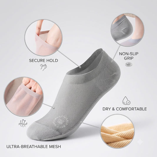 Ultra-Breathable No-Show Socks with Anti-Slip Heel Grip – Soft Low-Cut Mesh Footies