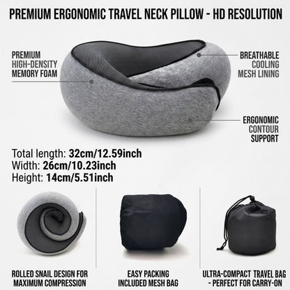 Compact Roll-Up Memory Foam Travel Neck Pillow With Storage Bag