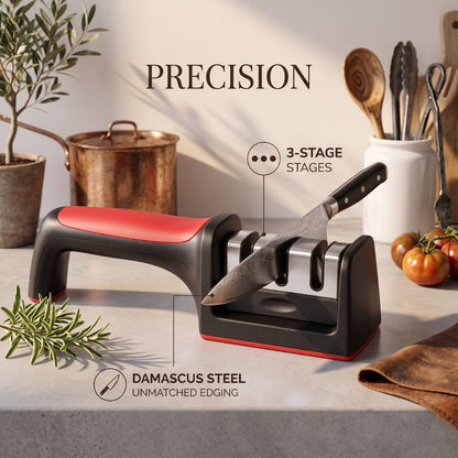 Multi-Stage Manual Knife Sharpener with Ergonomic Handle – Coarse, Fine & Honing Kitchen Blade System