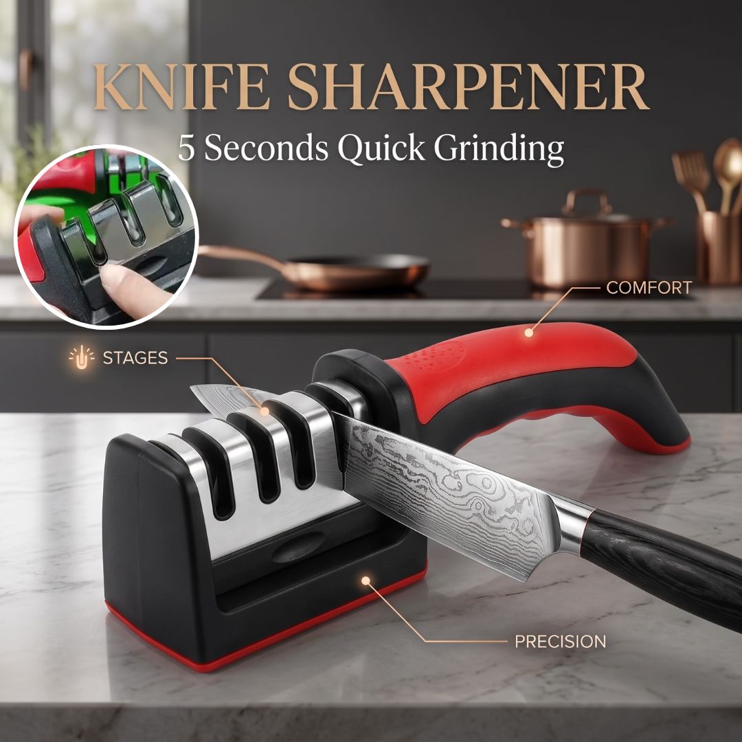 Multi-Stage Manual Knife Sharpener with Ergonomic Handle – Coarse, Fine & Honing Kitchen Blade System