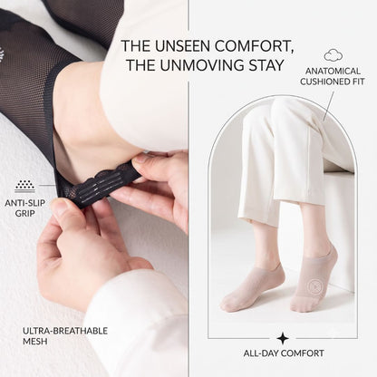 Ultra-Breathable No-Show Socks with Anti-Slip Heel Grip – Soft Low-Cut Mesh Footies