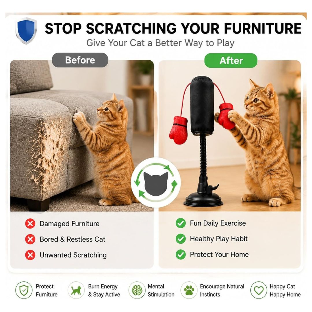 Interactive Cat Punching Bag Toy with Suction Cup Base & Soft Plush Gloves