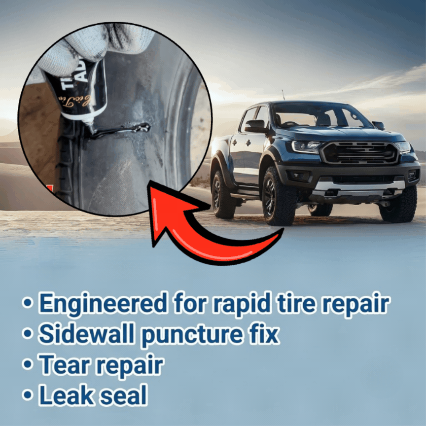 Black Car Tire Repair Gel | Quick-Drying Soft Glue for Sidewall Damage, Cracks & Punctures