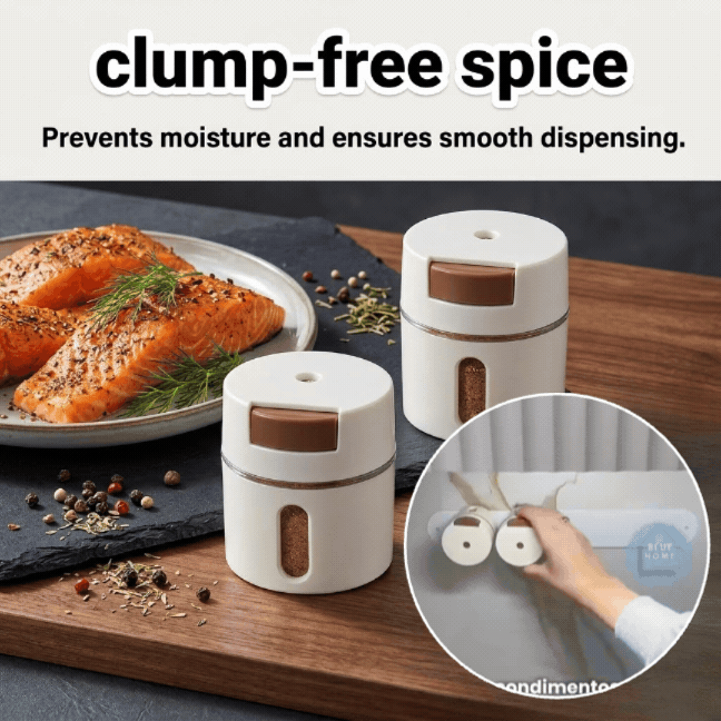 Magnetic Wall-Mounted Seasoning Dispenser Set | One-Touch Precise Salt & Spice Control Jar | Clump-Free Kitchen Organizer