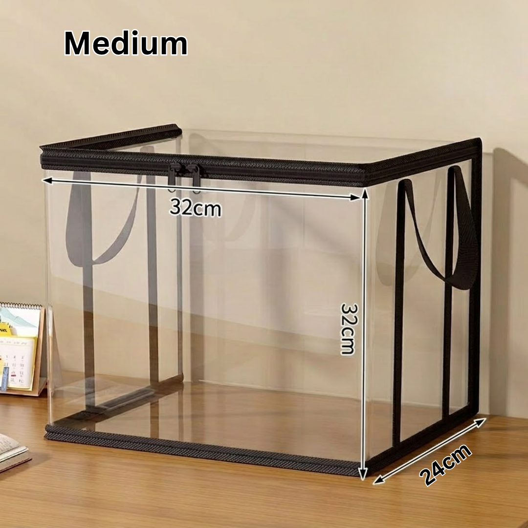 30% Today!! Clear PVC Book & Media Storage Box with Handle – Waterproof, Dustproof Stackable Organizer