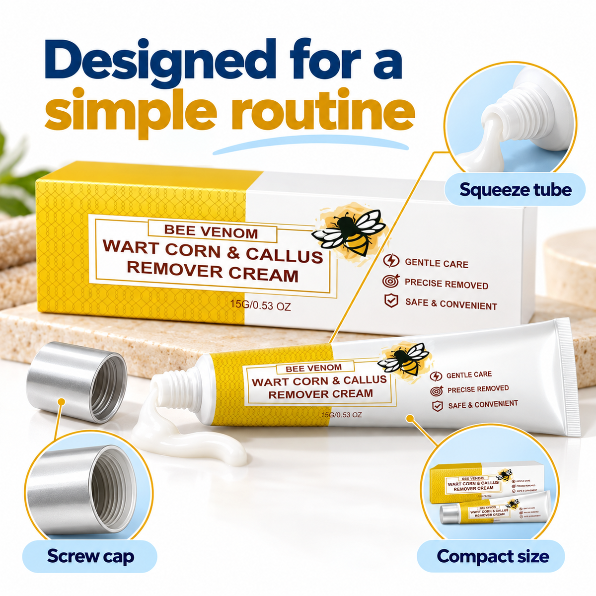 Bee Venom Corn & Callus Remover Cream: Gentle, Precise & Safe Foot Care Routine (15g)