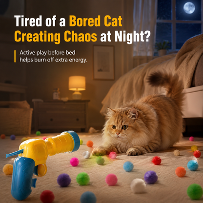 Interactive Pom-Pom Cat Launcher | Quiet Indoor Chase & Exercise Toy