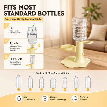 Gravity Cat Water Dispenser Stand, Spill-Proof, Filter-Free, No Electricity with a Bucket