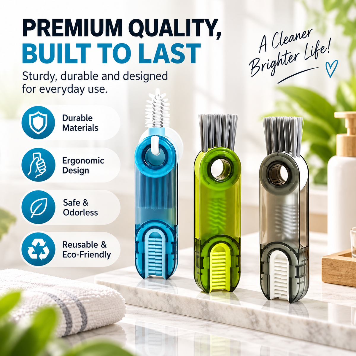 3-in-1 360° Bottle & Lid Cleaning Brush – Deep Clean Gaps, Grooves & Hard-to-Reach Corners