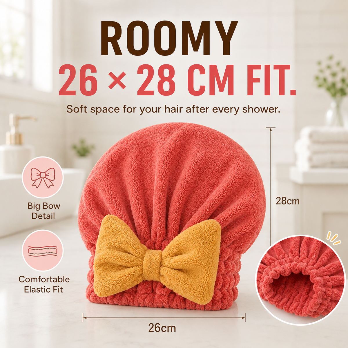 Soft Bow Hair Drying Cap – Absorbent Elastic Hair Towel Wrap