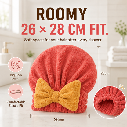 Soft Bow Hair Drying Cap – Absorbent Elastic Hair Towel Wrap
