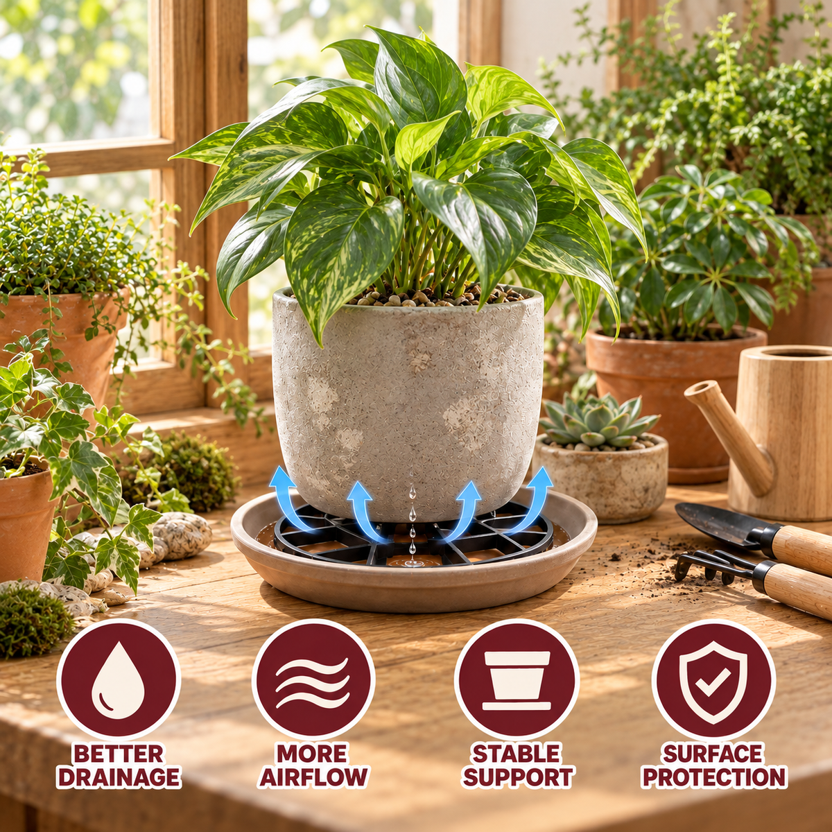 Premium Plant Pot Elevator Grid – Heavy Duty Drainage Mat & Surface Protector for Healthier Roots