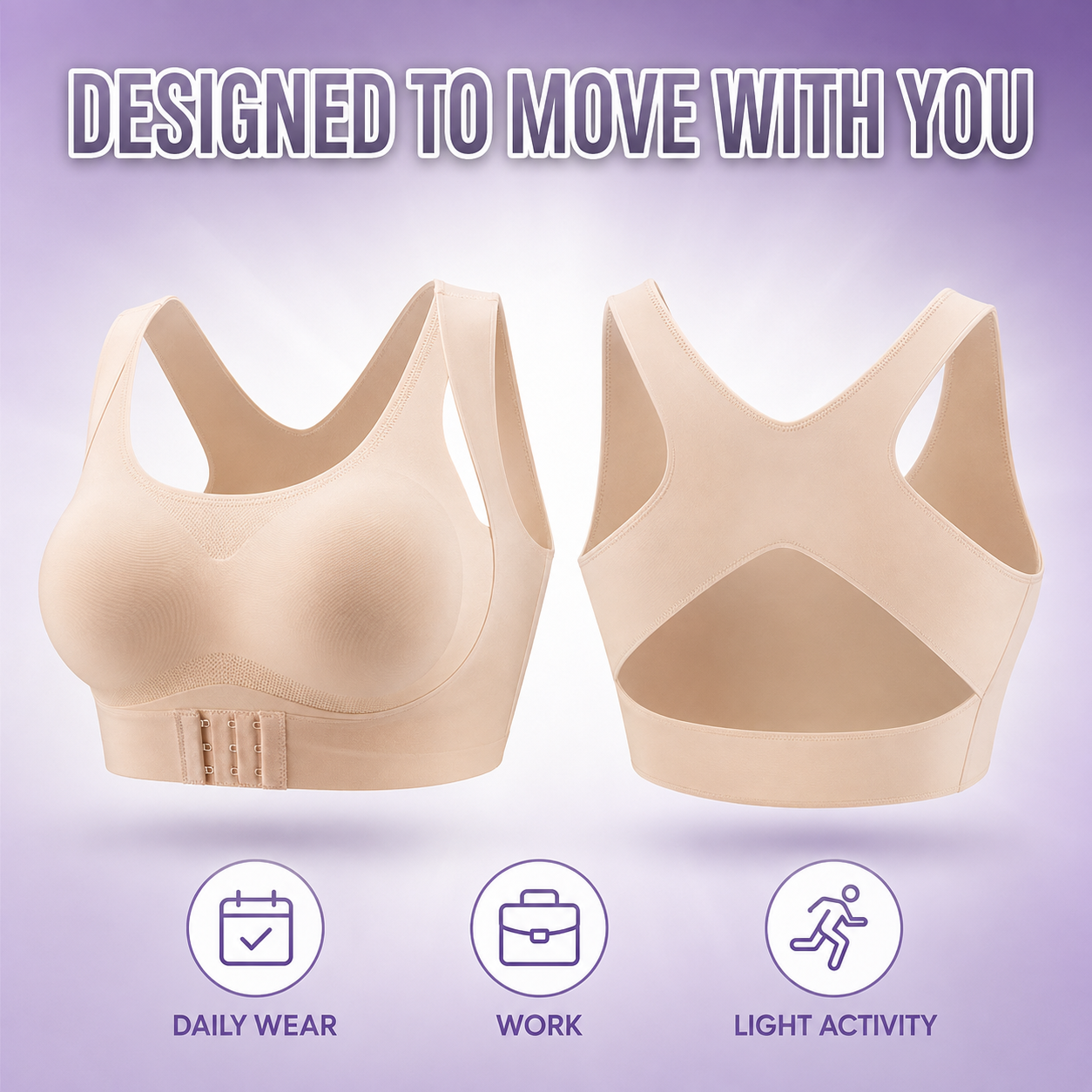 Front-Clasp Thin Seamless Bra for Posture Correction, Beauty Back, and Gathering Effect, Adjustable Bra Without Underwire, Women's Vest-Style Bra