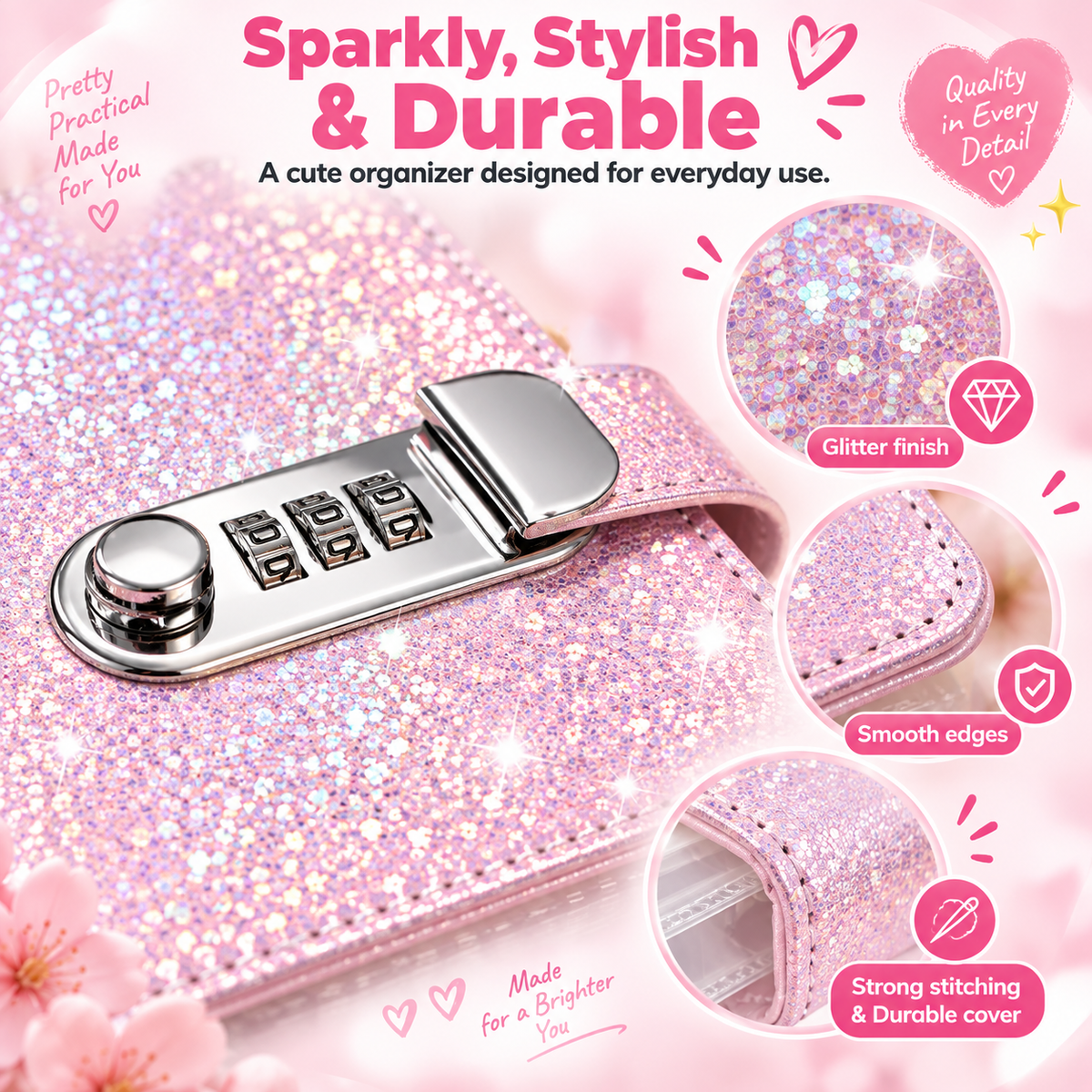 Glitter Password Lock Budget Binder