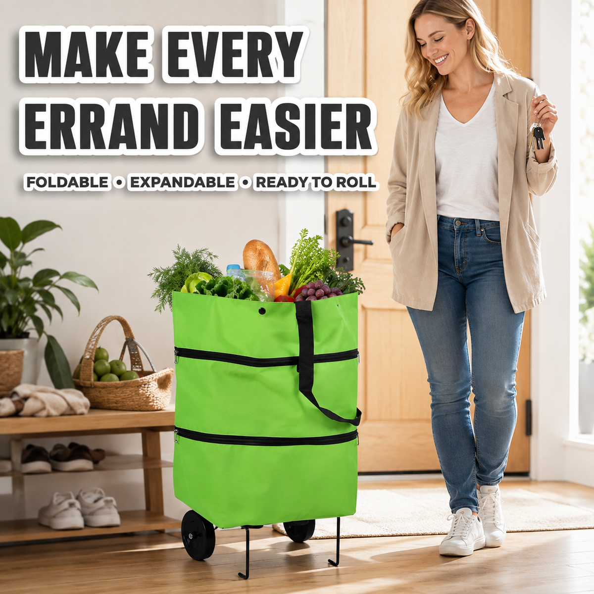 Portable Grocery Shopping Cart, Household Foldableable Carryable Shopping Bag, Lightweight Wheeled Trolley,