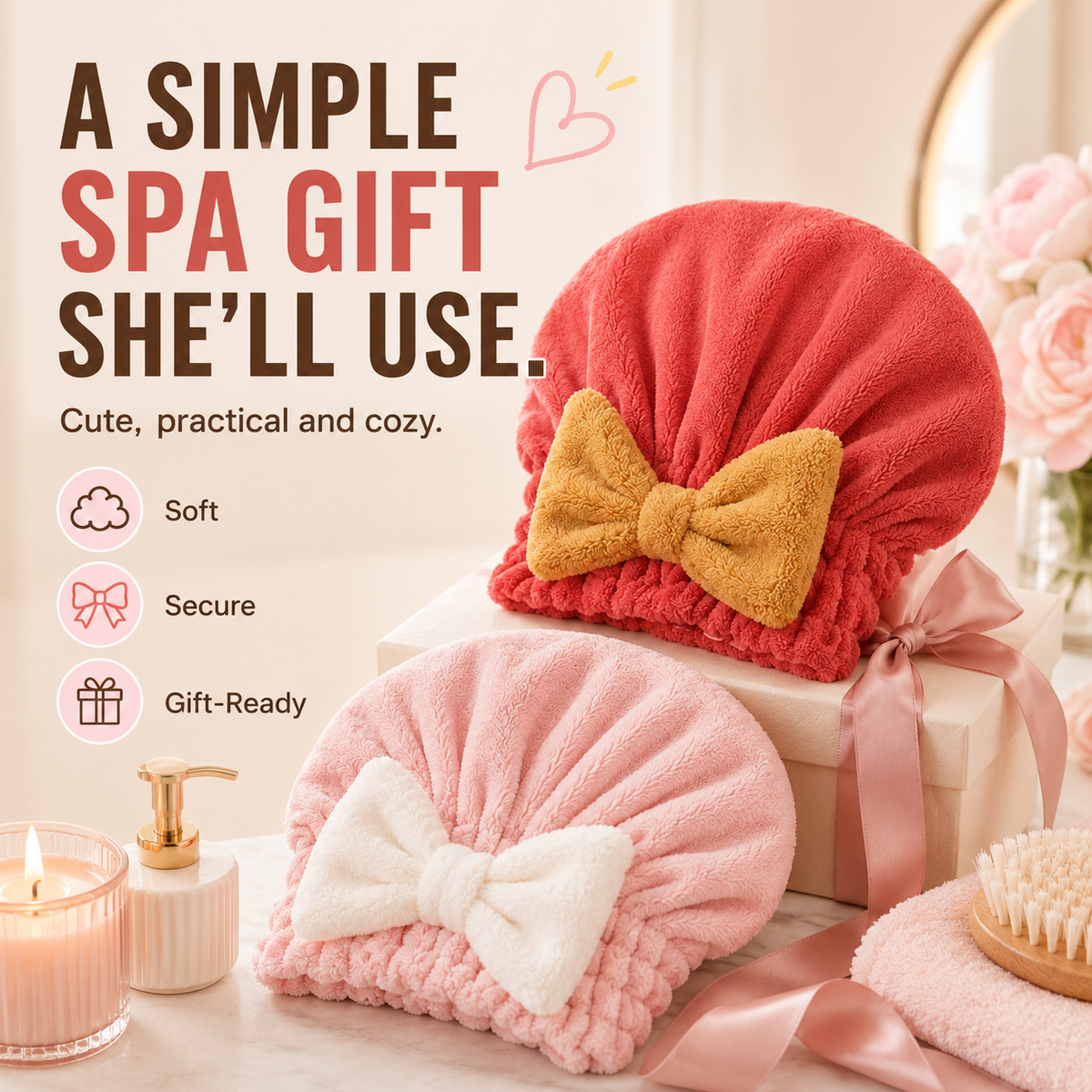Soft Bow Hair Drying Cap – Absorbent Elastic Hair Towel Wrap