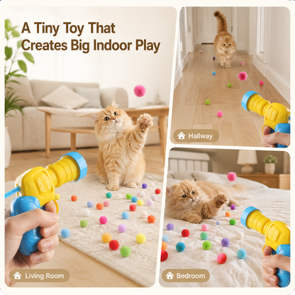 Interactive Pom-Pom Cat Launcher | Quiet Indoor Chase & Exercise Toy