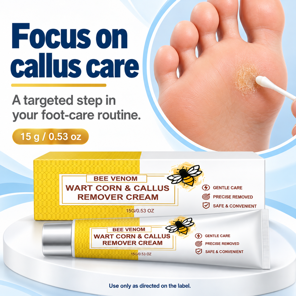 Bee Venom Corn & Callus Remover Cream: Gentle, Precise & Safe Foot Care Routine (15g)